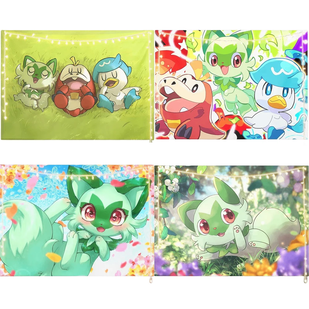 

Anime Pokemon Fuecoco Sprigatito Quaxly Boys Girls Bedroom Decoration Cartoon Wall Covering Tapestry Hanging Cloth