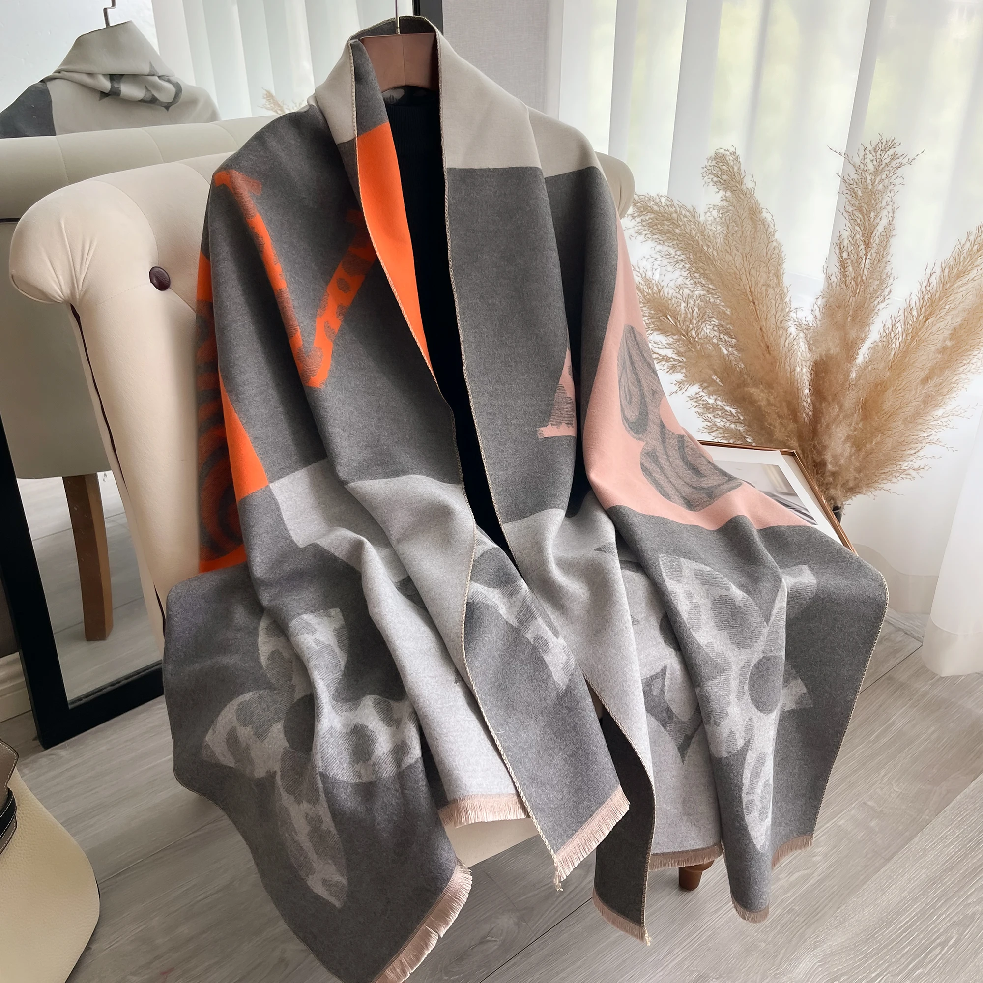 Fresh Floral Print Scarf Imitation Cashmere Shawl Short Beard Soft Comfortable Wrap Shawl Autumn Winter Elegant Warm Scarf