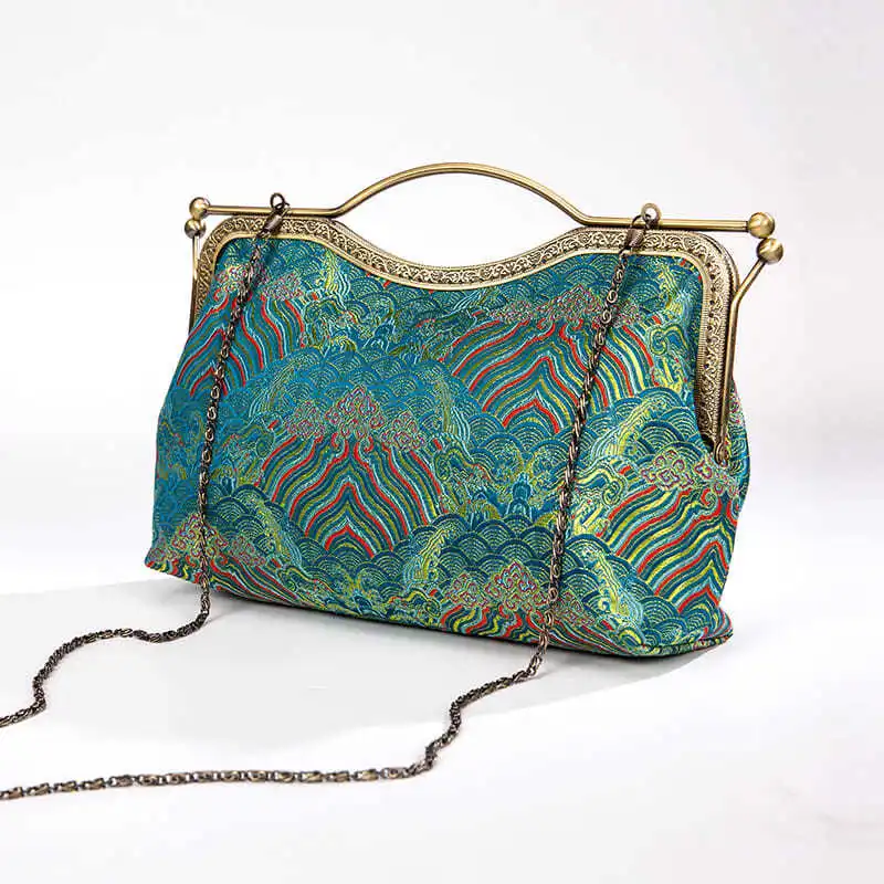 NEW Vintage Green Palace Flowers Bags Women Bag Original Handmade Bag Shell Lock Bags Tote Women's Handbags Purses Chain Strap