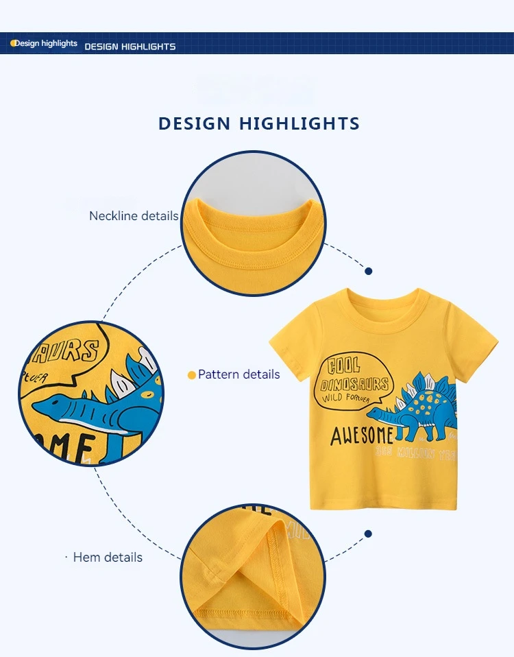 2024 Kids Shirts Dinosaur Printed Cartoon T Shirt for Boys Summer Animal Printing Boy T Shirt Tops Tees Children Clothes
