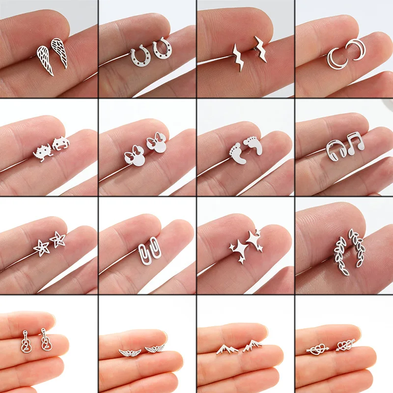 Shuang shuo 10 teile/los mehrere Edelstahl Ohr stecker für Frauen minimalist ischen Hufeisen Flügel Mond Ohrringe Großhandel Pendent