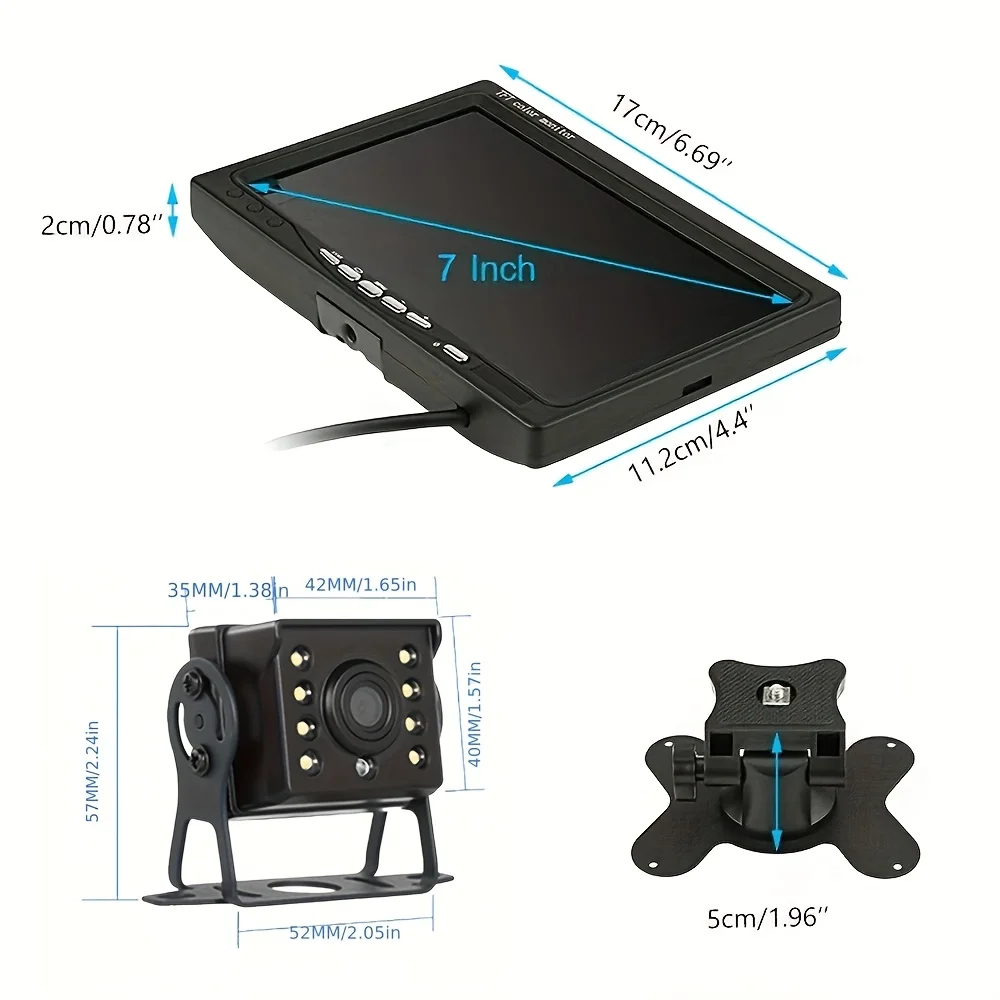 7인치 차량용 모니터 화면 및 후방 카메라 4핀 케이블 10m 트럭 주차 트레일러용 12-24V LED 야간 투시 후방 카메라