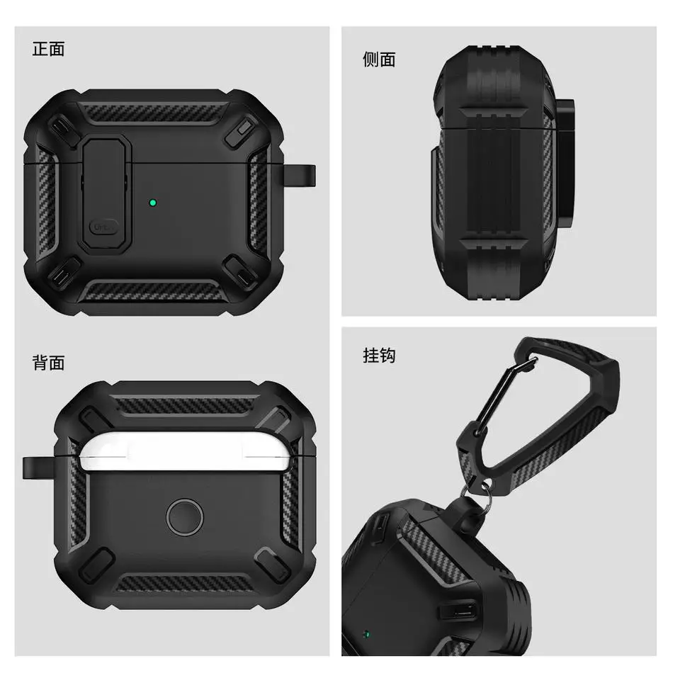 Shockproof Bluetooth Earphone Case with Keychain Carabiner and Security Lock Cover