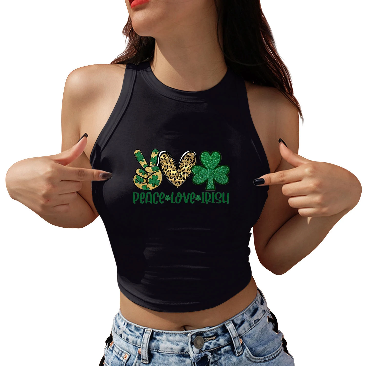 Nadanbao St. Patrick's Day Love Damen Crop Top Lucky Graphic Tank Tops Peace Love Irish Sexy ärmellose Shirts Y2K Kleidung – Detail 20