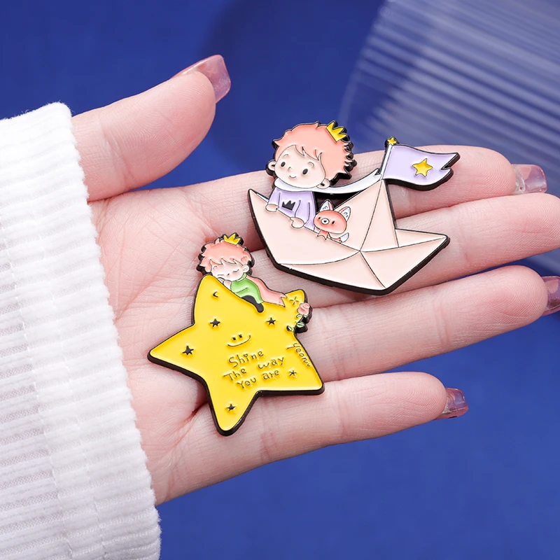 Cartoon Junge Fuchs Emaille Pins Benutzerdefinierte Exoplaneta Segeln Stern Mond Rose Broschen Revers Abzeichen Schmuck Geschenk Für Fans Freunde – Detail 4