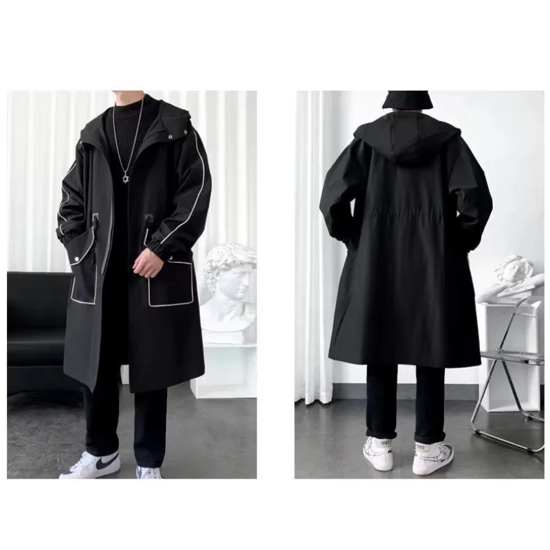 Autumn and Winter New Windbreaker Men's Mid Length Over Knee Hooded Coat Korean Loose Cloak Warm Coats Mens Jacket