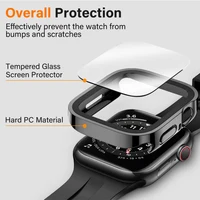 Boîtier en verre trempé pour Apple Watch 45mm 41mm 44mm 40mm, protecteur d'écran à bord droit, couverture Durable iWatch série 9 8 7 4 5 SE 6 2