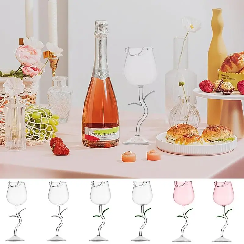 

Rose Wine Glass Safe Drinking Supplies Creative Wine Cup Elegant Flower Rose Heat Resistant Champagne Glasses Kitchen Accessory