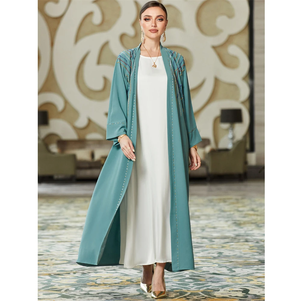 

Dubai Open Abaya Luxury Diamonds Women Muslim Cardigan Maxi Dress Kimono Kaftan Long Gown Jalabiya Caftan Moroccan Evening Party