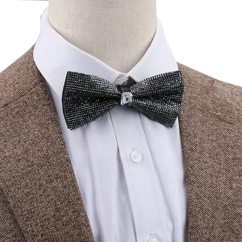 Bow Tie New Rhineston Bow Tie For Men Shining Crystal Collar Bowtie Luxury Wedding Banquet Party Bling Butterfly Knot Bridegroom Bow Ties