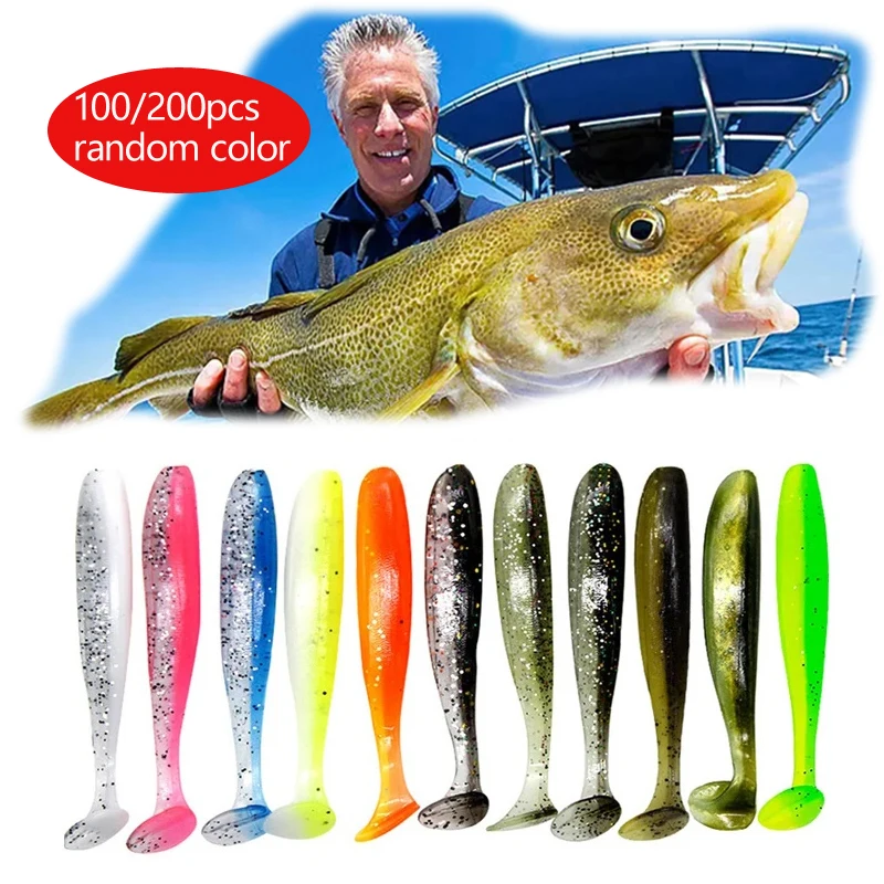 100/200 Stück 4 cm Shad Wurm Weichköder Köder Angeln mit Mikro Kleiner T-Schwanz Weicher Köder Felsangeln für Seebarsch Künstlicher Fischköder