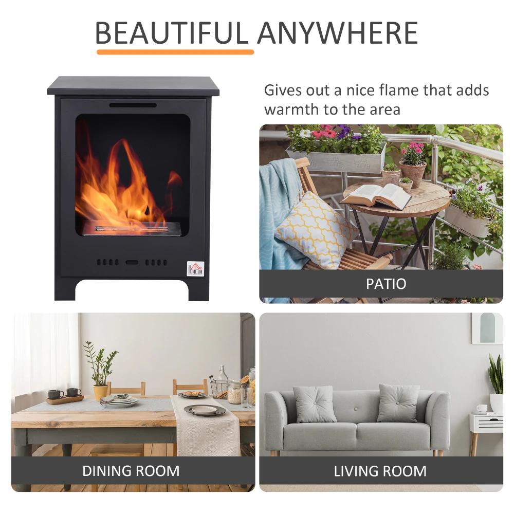19.75" Ethanol Fireplace, Freestanding Alcohol Fireplace Stove with 0.25 Gal Tank Capacity, Flame Snuffer-Black
