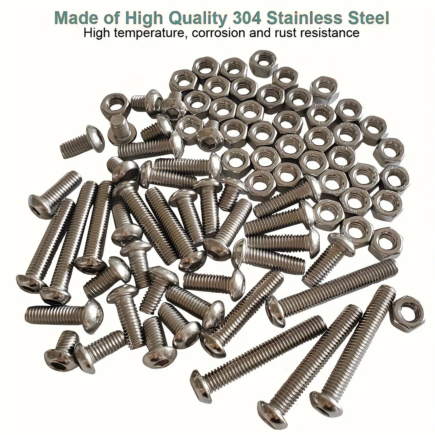 120Pcs M5 x 8mm,12mm,16mm,20mm,30mm,40mm Hex Socket Head Cap Bolts Nuts Screws Assortment Set 304 Stainless Steel