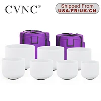 CVNC 6-12 Inch Set of 7Pcs Frosted Quartz Crystal Singing Bowls for Meditation Healing with Free Carry Bags and O-rings