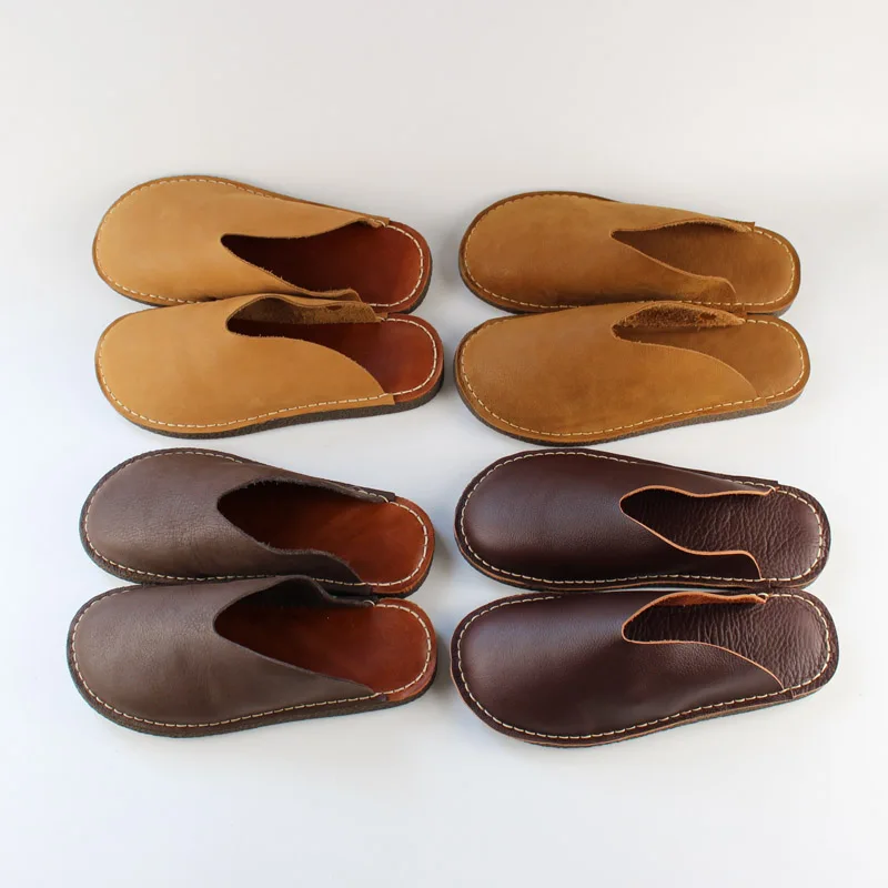 

Cowhide flat sole women's slippers leather sandals summer women's shoes retro nostalgic high quality