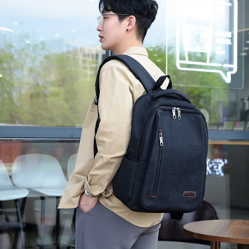 Men's Canvas Backpack Simple Casual Unisex Travel Backpack Schoolbag Large Capacity Ins Wind Laptop Computer
