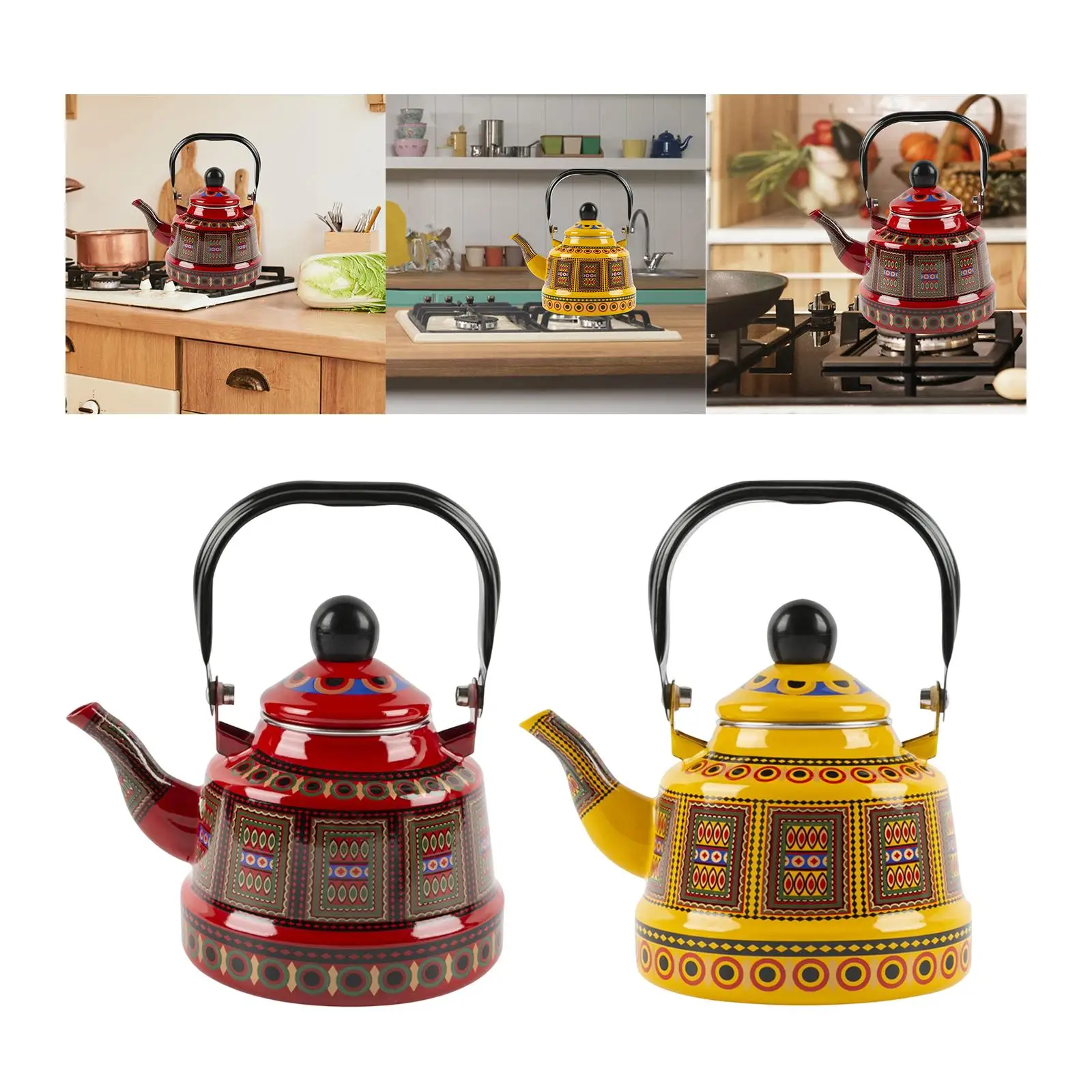 가정용 주방 호텔 레스토랑용 레트로 에나멜 티팟, 뚜껑이 달린 차 커피 포트 주전자, 요리 물 붓기, 2.5L