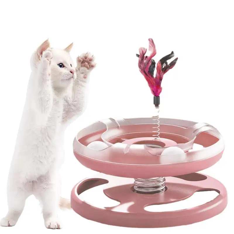 

2Level Cat Ball Track Toy With Moving Ball Cat Tracks Interactive Intelligence Training Feather Toys for Small Medium Large Cat
