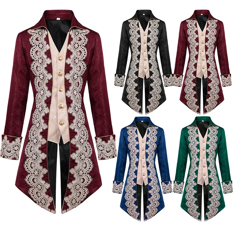 

Halloween Cosplay Medieval Victorian Steampunk Gothic Coat Punk Tuxedo Adult Men Costume Tailcoat Trench Frock Outfit Overcoat
