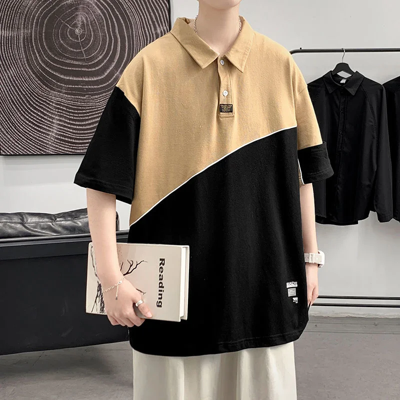 

Men's POLO Shirt Stitching Casual Wild Top Oversize Short-sleeved Classic Retro Half-sleeve T-shirt Casual Sports Men's Clothes