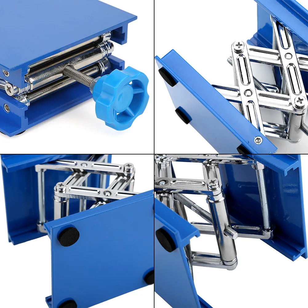 100 X 100mm Blue Electroplated Aluminum Lab Lifting Platform Stand Rack Scissor Jack Lifter