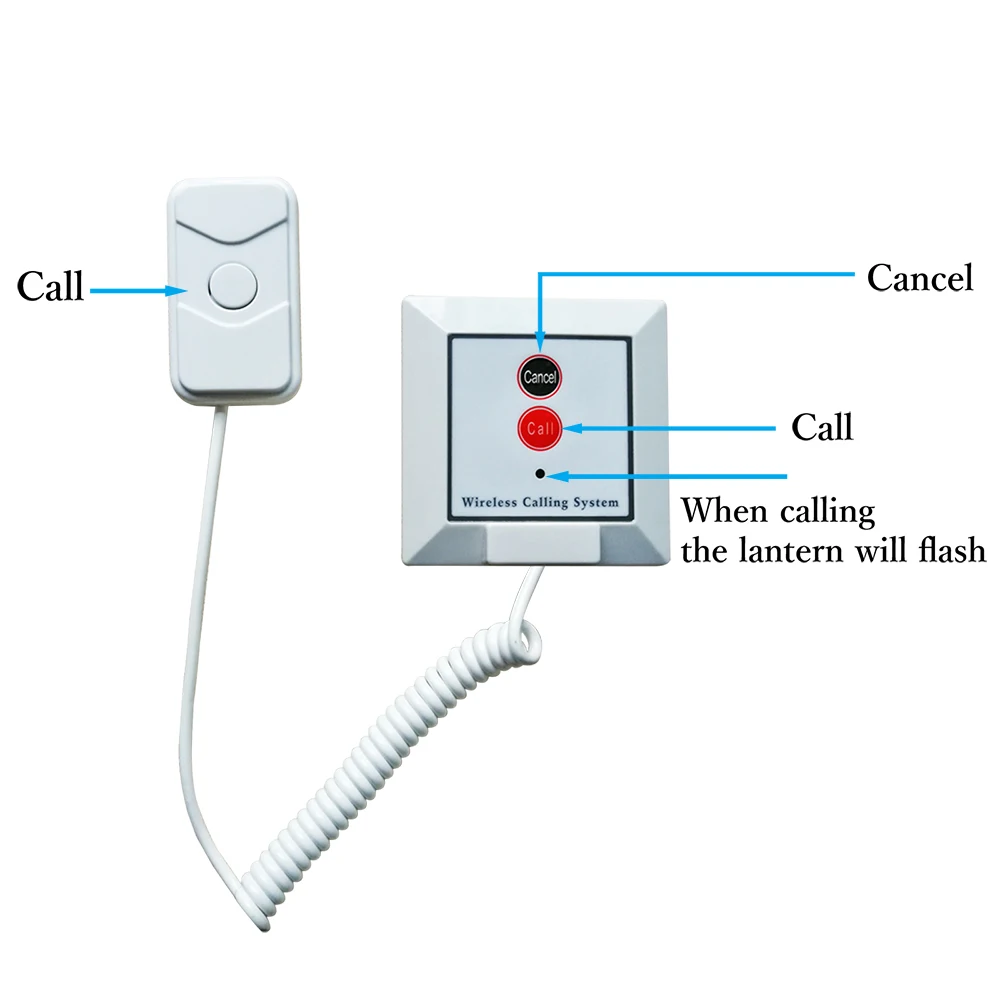 Wireless Hospital Call Patient Pager Calling Button Pull Cord for Elderly Nurse Station K-W2-H