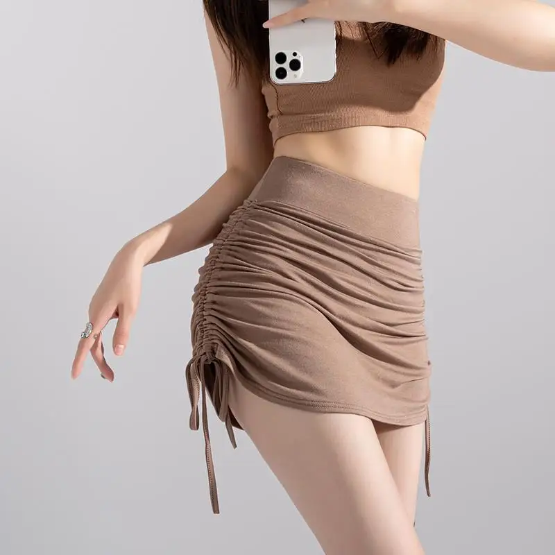 

Мини-юбка женская с завышенной талией, модная пикантная однотонная Клубная облегающая короткая юбка со складками на завязках, на лето