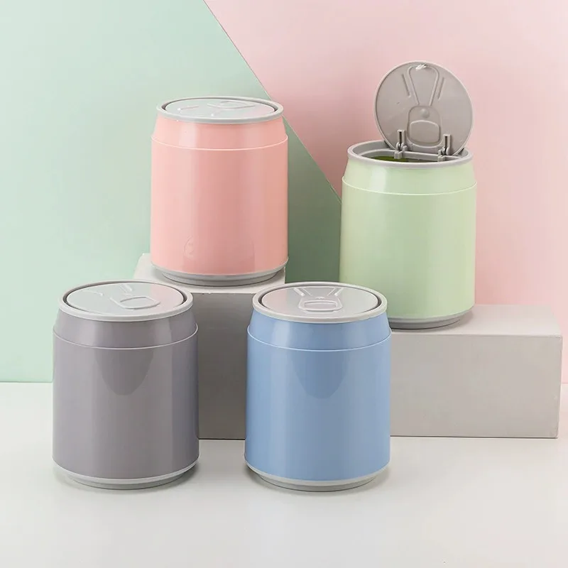 New Creative Can Desktop Trash Can Home Press Type Elastic Lid Mini Bedside With Lid Storage Bin Kitchen Bathroom Garbage Basket