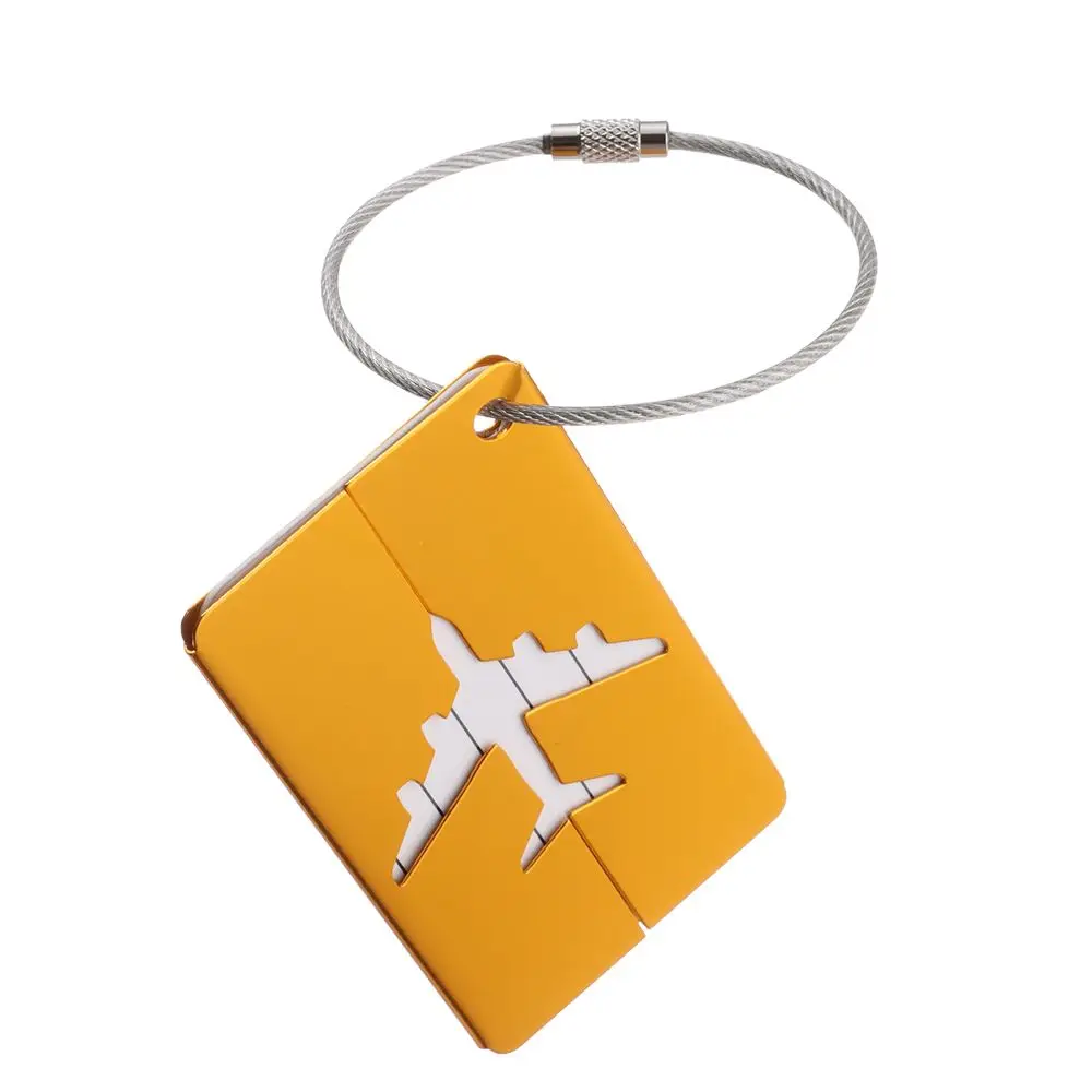 Travel Luggage Tags Aluminium Reusable Metal Name ID Card Suitcase Labels With Ropes Bag Tag Stainless Steel Loop Luggage tag holder