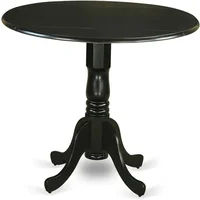Modern Round Drop-Leaf Dining Table Set with 4 Black Linen Upholstered Chairs, Space-Saving Design - Image 2