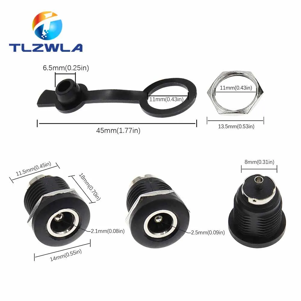5PCS DC-022D 5.5*2.1mm / 5.5x2.5mm DC Power Plug Socket Connector With Nut Panel Mounting Jack Adaptor DC-022