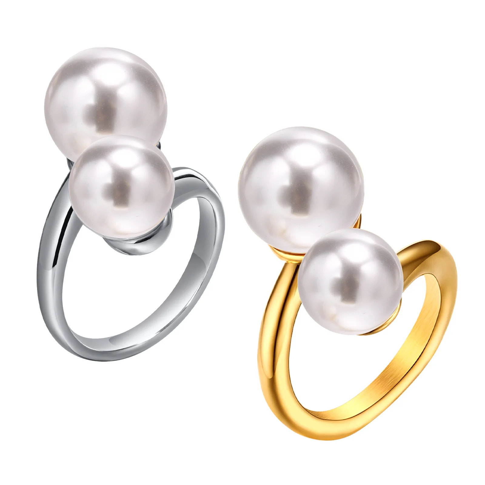 Anello avvolgente con doppia perla per donna, anello con polsino