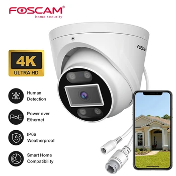 FOSCAM 스마트 보안 카메라, 야외 및 실내 적외선 컬러 야간 투시경 돔 IP 캠, 인간 및 차량 감지 감시, 8MP PoE