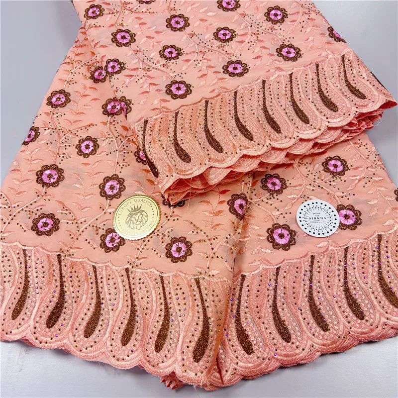 Swiss Fabric 5 Yard Heavy Beaded Embroidery African 100% Cotton Voile Lace Dubai Style For Wedding Party 9L021801 lace fabric