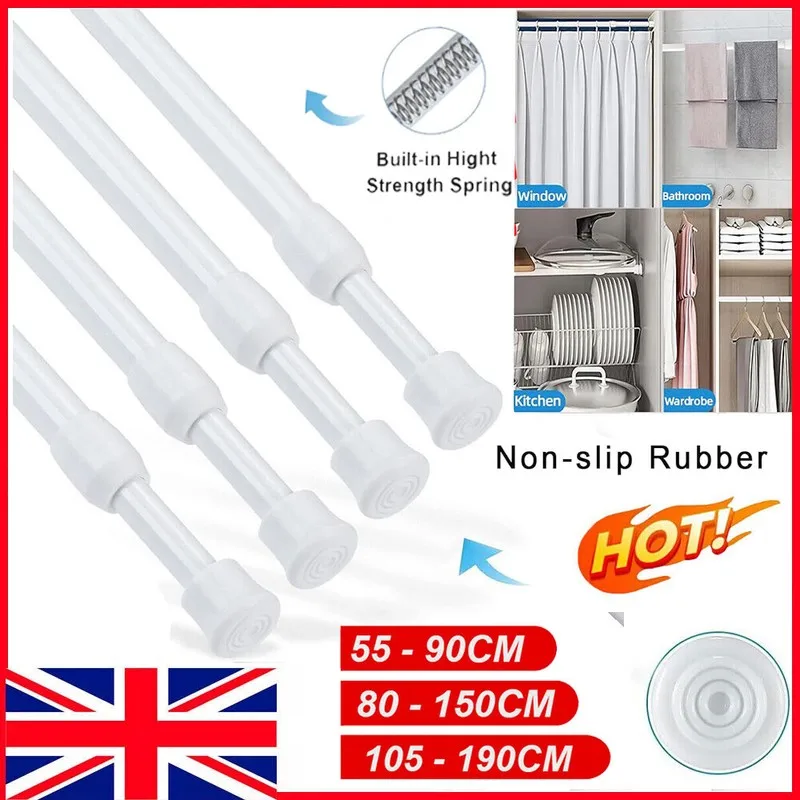 Telescopic Tension Rod, Adjustable Spring Curtain Rod for Window, Shower, Closet, Easy Install No Drilling
