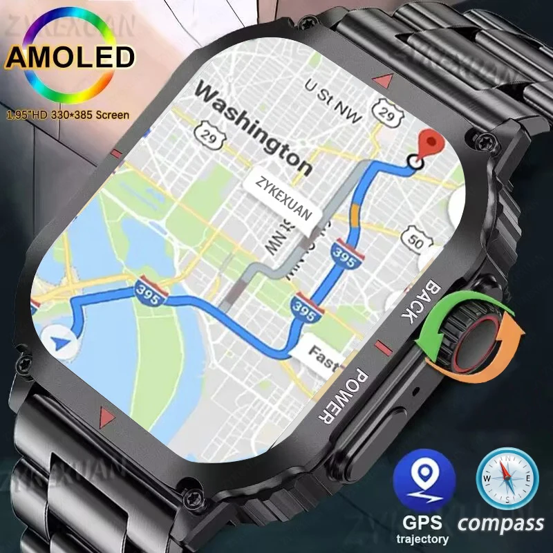 남성용 GPS 트랙 견고한 군사 스마트 워치, AMOLED HD 스크린, IP68 방수 NFC 블루투스 통화, 안드로이드 IOS용 스마트워치, 2024 신제품