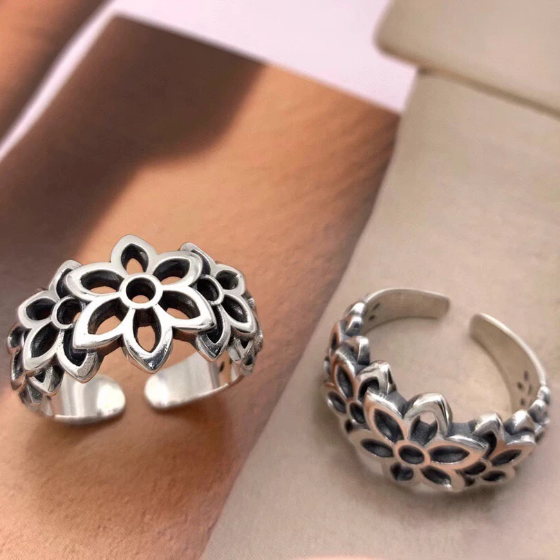 Fashion Ring HX Fashion Trend Ring Handmade Domineering Cherry Blossom Ring Men's Accessories Cool Motorcycle Boy Jewelry Accessories