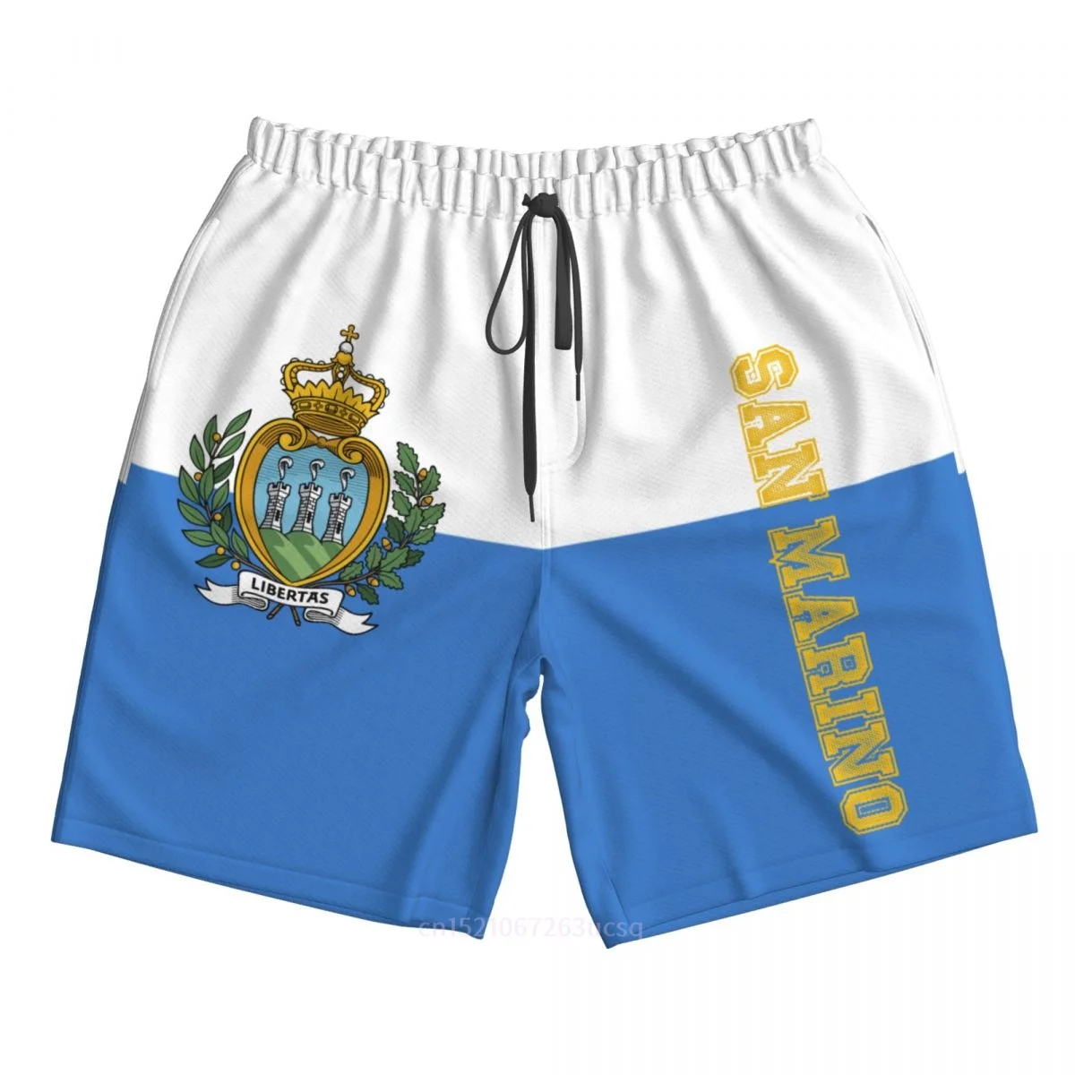 

2023 Summer Polyester San Marino Country Flag 3D Printed Men's Board Shorts Beach Pocket Running Summer Pants
