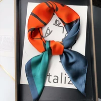 Luxury Brand 2024 Silk Square Scarf Women Cat Neck Hair Tie Band Beach Hijab Kerchief Head Headbands Bandana Female Foulard 70cm 2