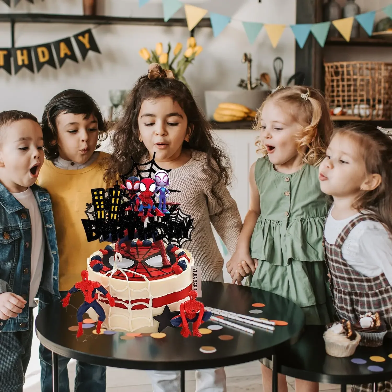 7 Pièces Spydermon Decoration Gateau Anniversaire, Contient 1 Grande Et 6 Petites, Deco Gateau D'anniversaire, Pour Les Fêtes D'anniversaire, Convient Aux Garçons Et Aux Filles