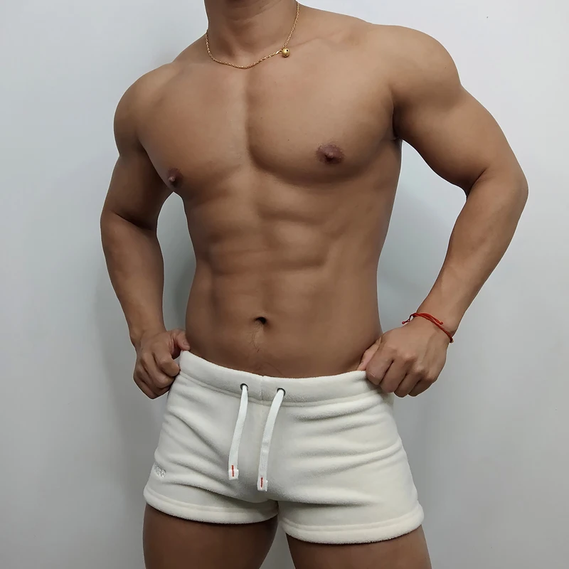 Sexy Men's Fleece Cotton Knitted Pants Shorts Underwears Male Plus Size Casual Sleeping Shorts