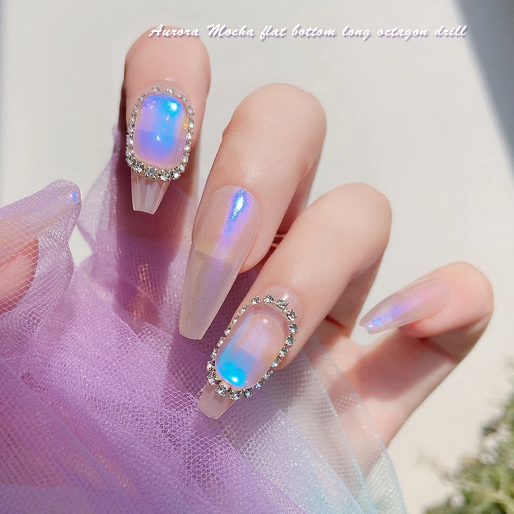 10pcs 오로라 모카 아이스 네일 아트 참 3D 여름 모카 K9 유리 반짝 이는 아이스 블록 네일 라인 석 DIY 카와이 네일 액세서리