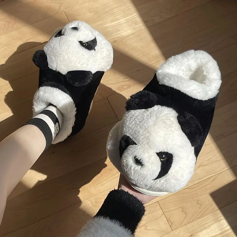 Chunky Fashion Women's Slip On Fur Slippers Comfort Cute Panda Shoes for Women 2024 Winter Warm fur Slides Home Indoor 6