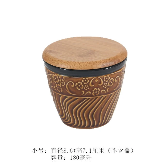 Ceramics Crock Pot Bamboo Lid Salt Pepper Seasoning Spice Powder Sugar Condiments Storage Container Spoon