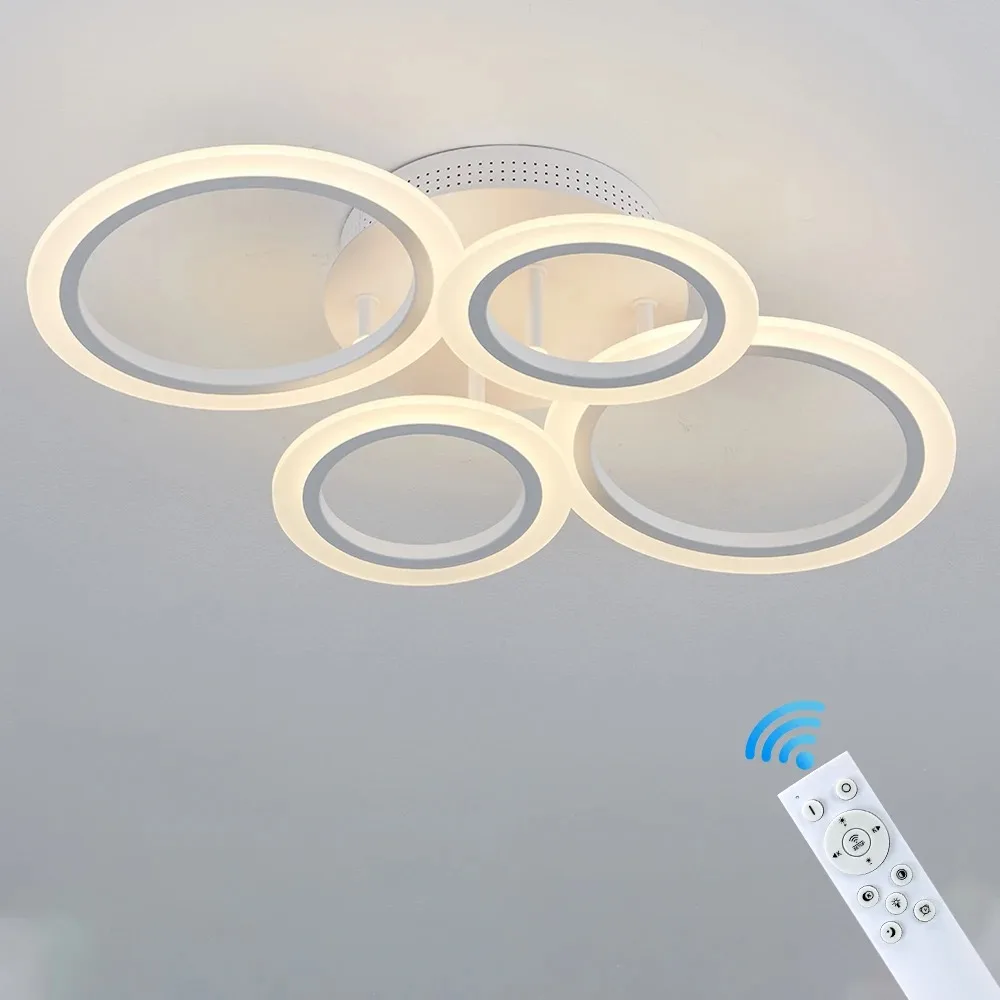 Modern ceiling lamps kitchen living room three-color dimming remote control round rings Ceiling chandelier modest home