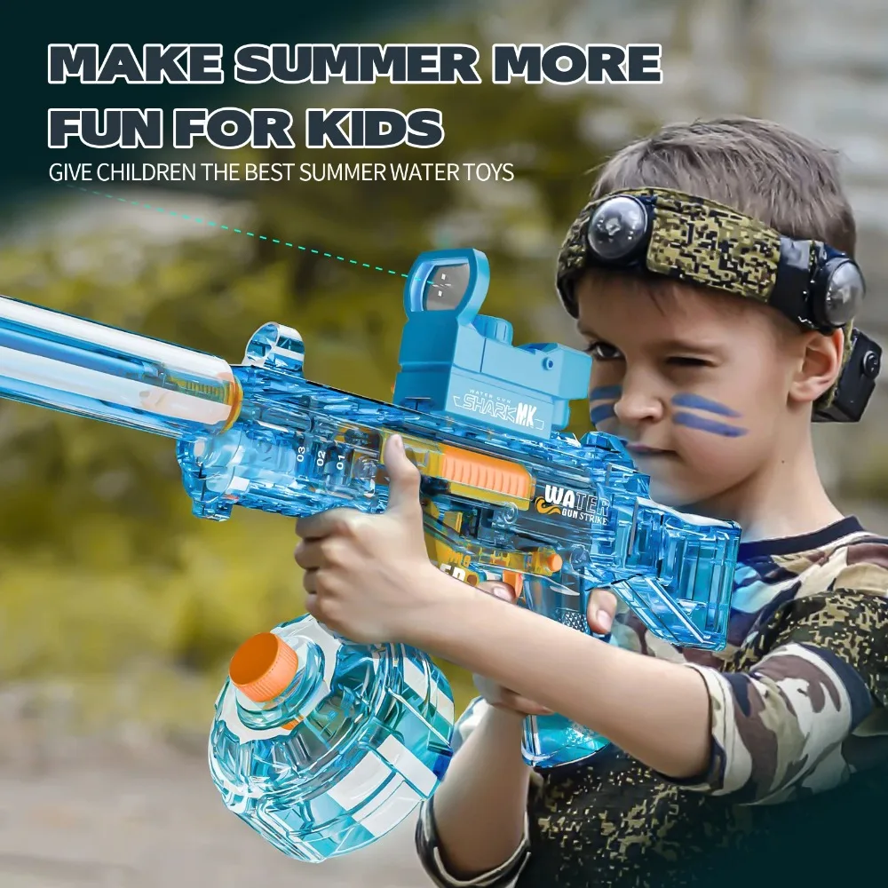 Elektryczny pistolet UMP45 z symulowanym efektem płomienia, zabawka do strzelania do wody, letnia gra na świeżym powietrzu, plaża, basen, impreza dla dzieci_voghion.com