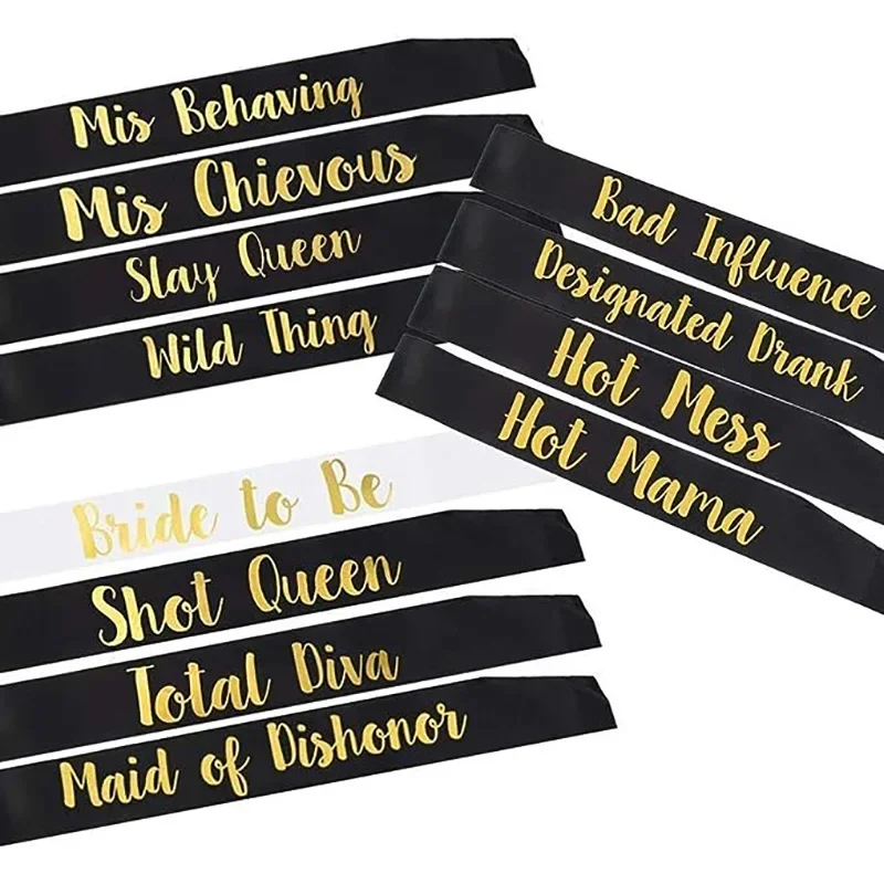 8 Pezzi Fascia da Damigella D'onore della Sposa, Fascia da Addio Al Nubilato Set Fascia da Damigella D'onore Alla Moda Raso Poliestere Compleanno Ragazza Nastro Vestiti Idee Decorazione(Nero bianco