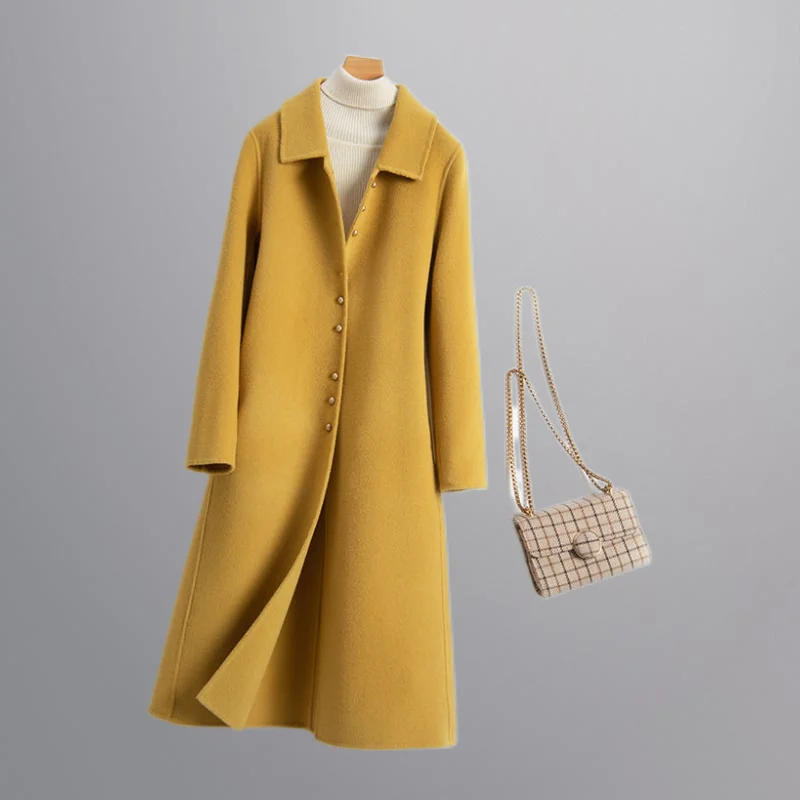 

Warm Female Women's Long Knee-length Buttons Elegant Woolen Cashmere Coat Chic Casual Ladies V15