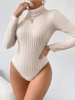 New Arrival Ribbed Bodysuit for Women - Turtleneck Long Sleeve Winter Outfit