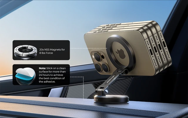 Supporto Magnetico Auto JOYROOM Per IPhone - Pieghevole, 360° Rotazione, Con Magneti N55 - Foto 5